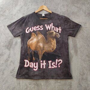 Funny Camel Graphic T-Shirt “Guess What Day It Is?” Brown Tie-Dye Size L